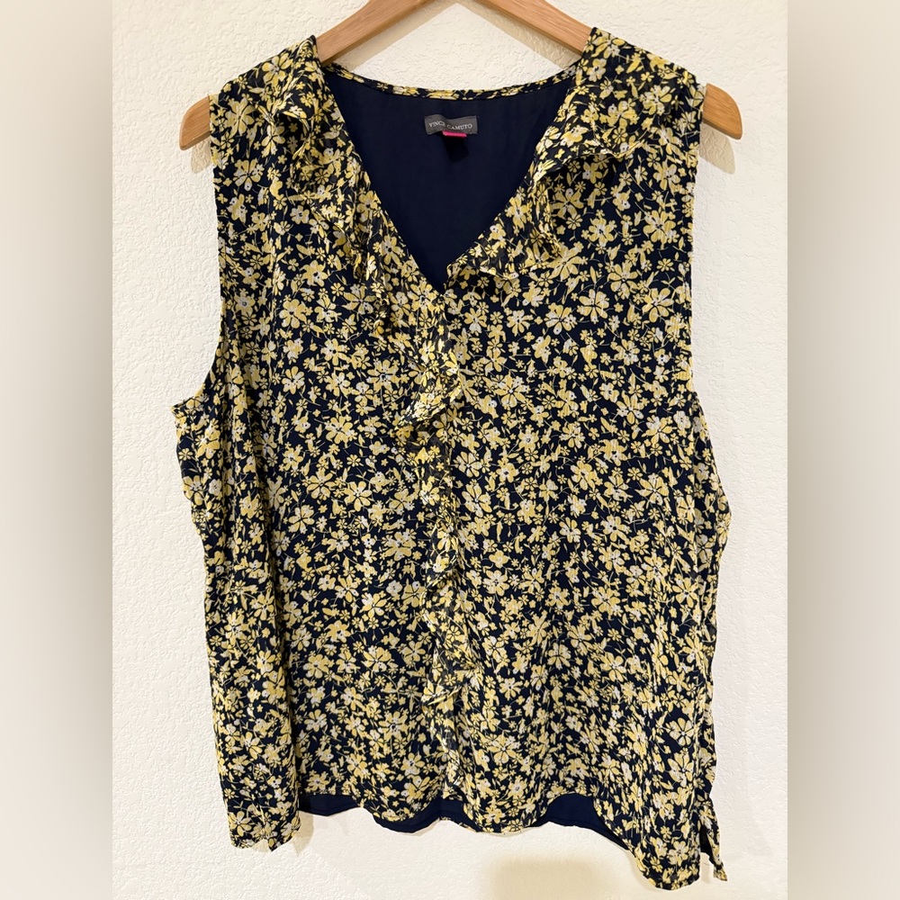 Vince Camuto Floral Top in Navy and Yellow